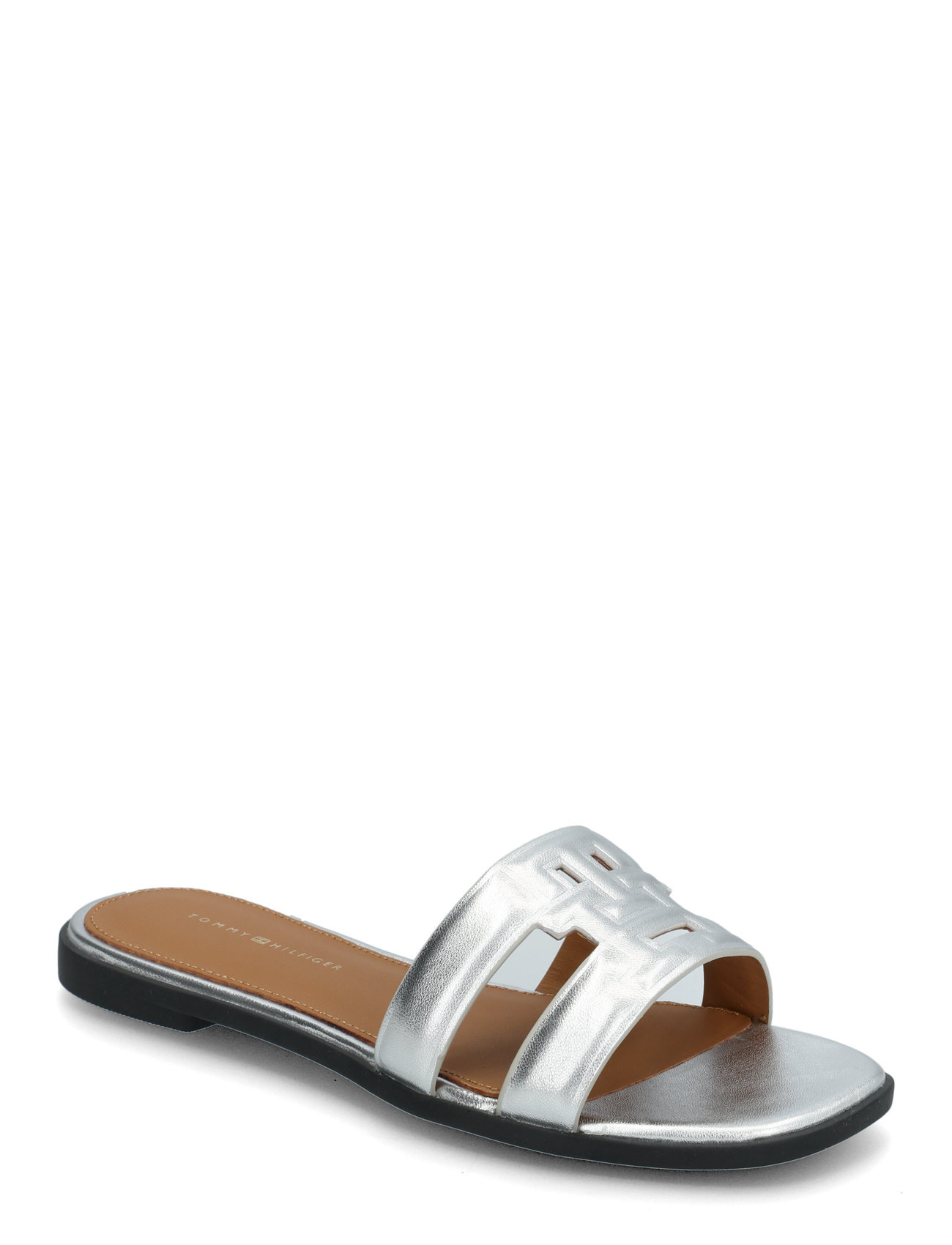 Th Logo Strap Metallic Mule Shoes Sandals Flat Sandals Silver Tommy Hilfiger
