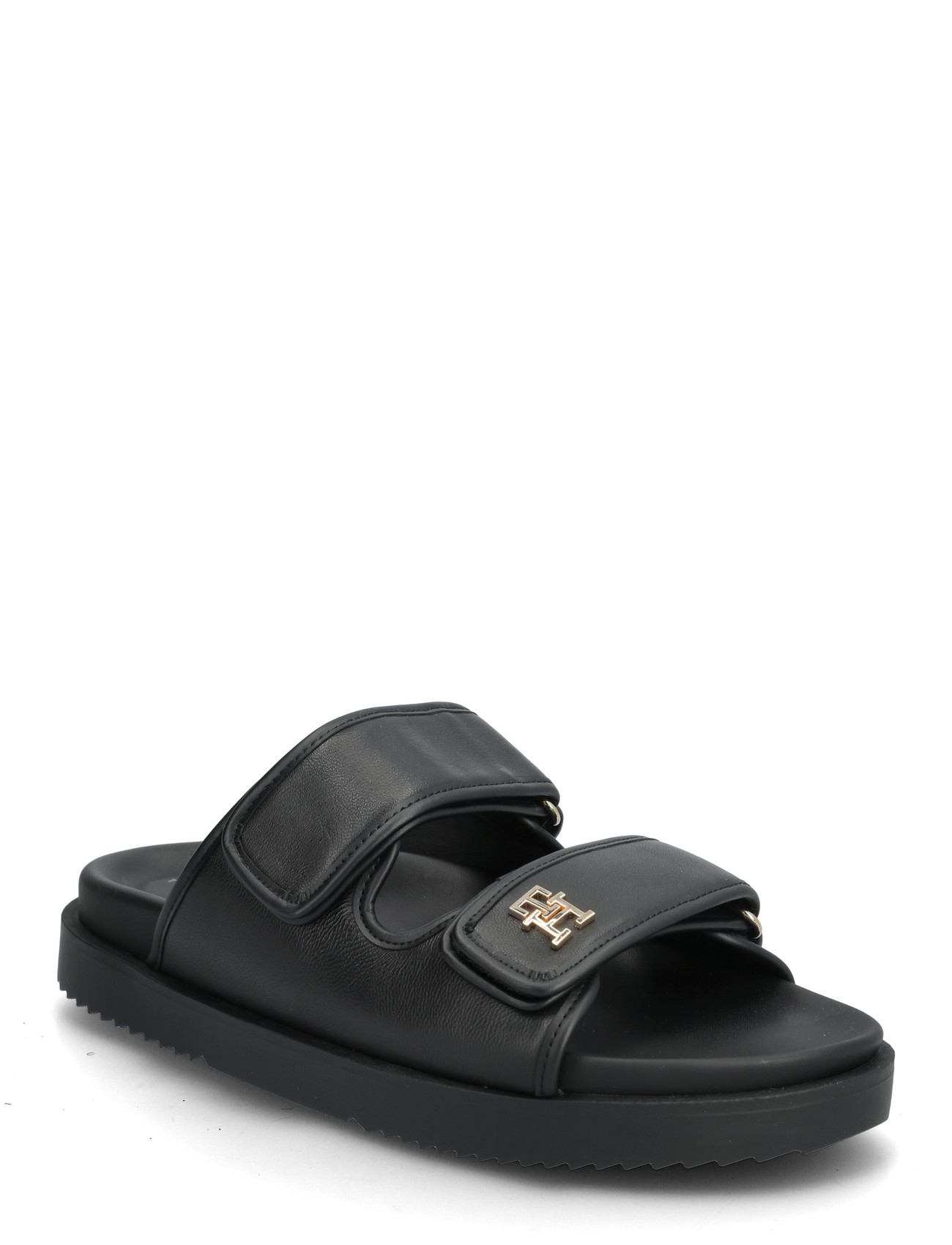 Tommy Hilfiger Double Strap Leather Sandal, 36, Black, Sandaler > Flade Sandals, Dame