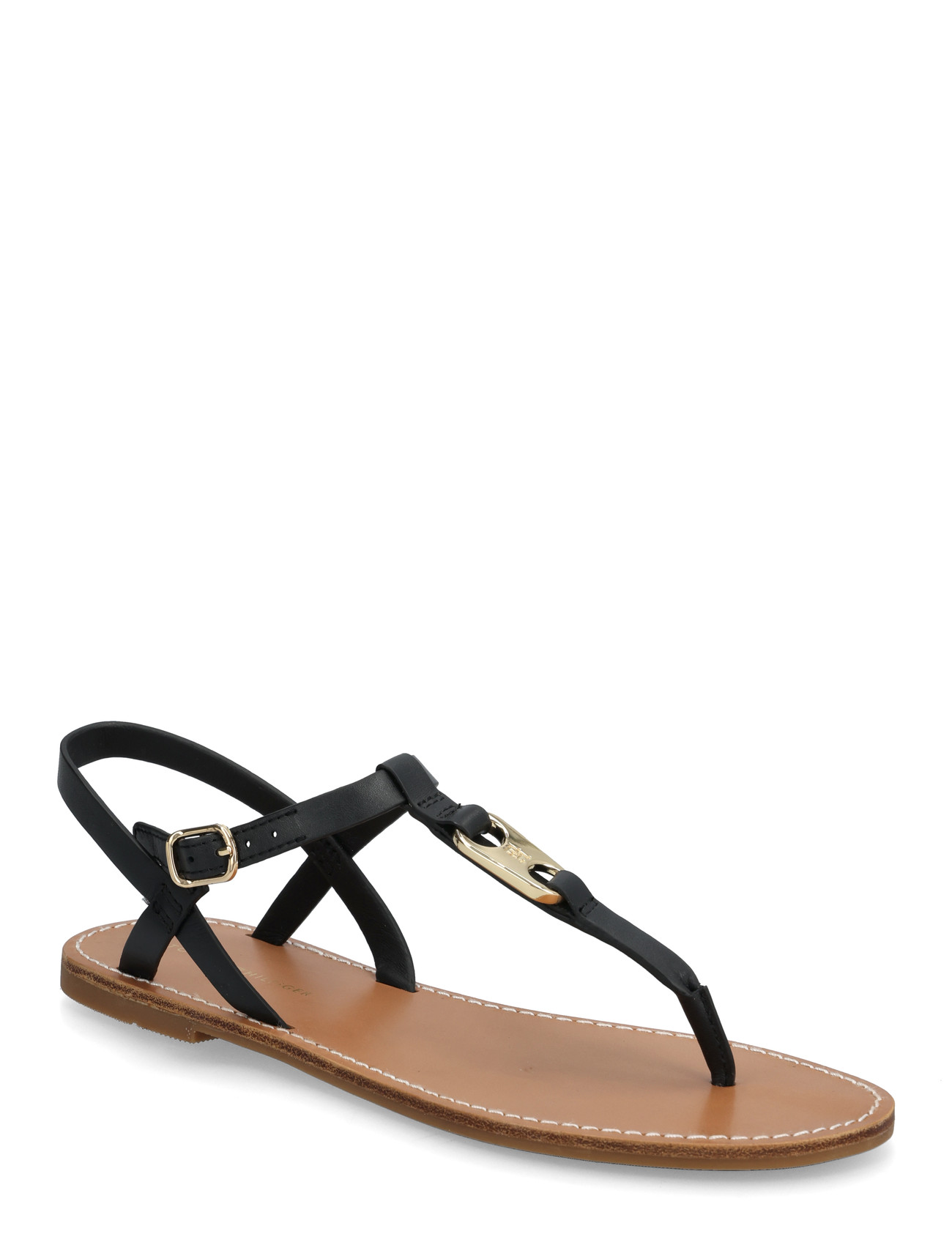 Tommy Hilfiger Leather Thong Sandal, 40, Black, Sandaler > Flade Sandals, Dame