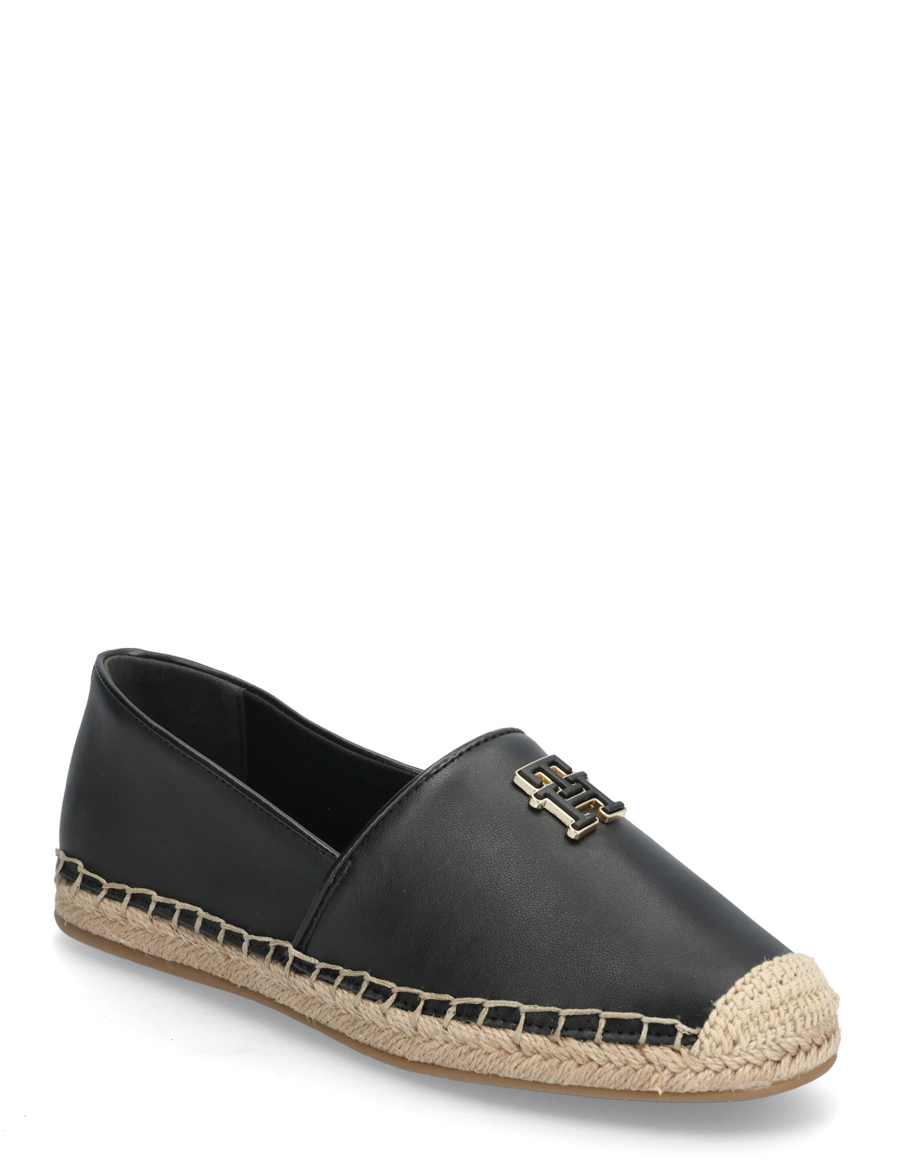 Tommy Hilfiger Th Logo Leather Espadrille, 42, Black, Espadriller > Flade Espadriller, Dame