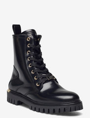 POLISHED LEATHER LACE UP BOOT - BLACK