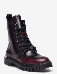 POLISHED LEATHER LACE UP BOOT - DEEP ROUGE