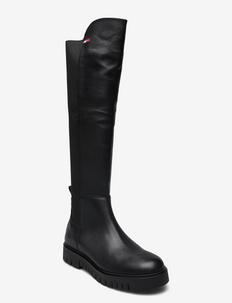LONG LEATHER TOMMY JEANS BOOT - ilgaauliai batai - black