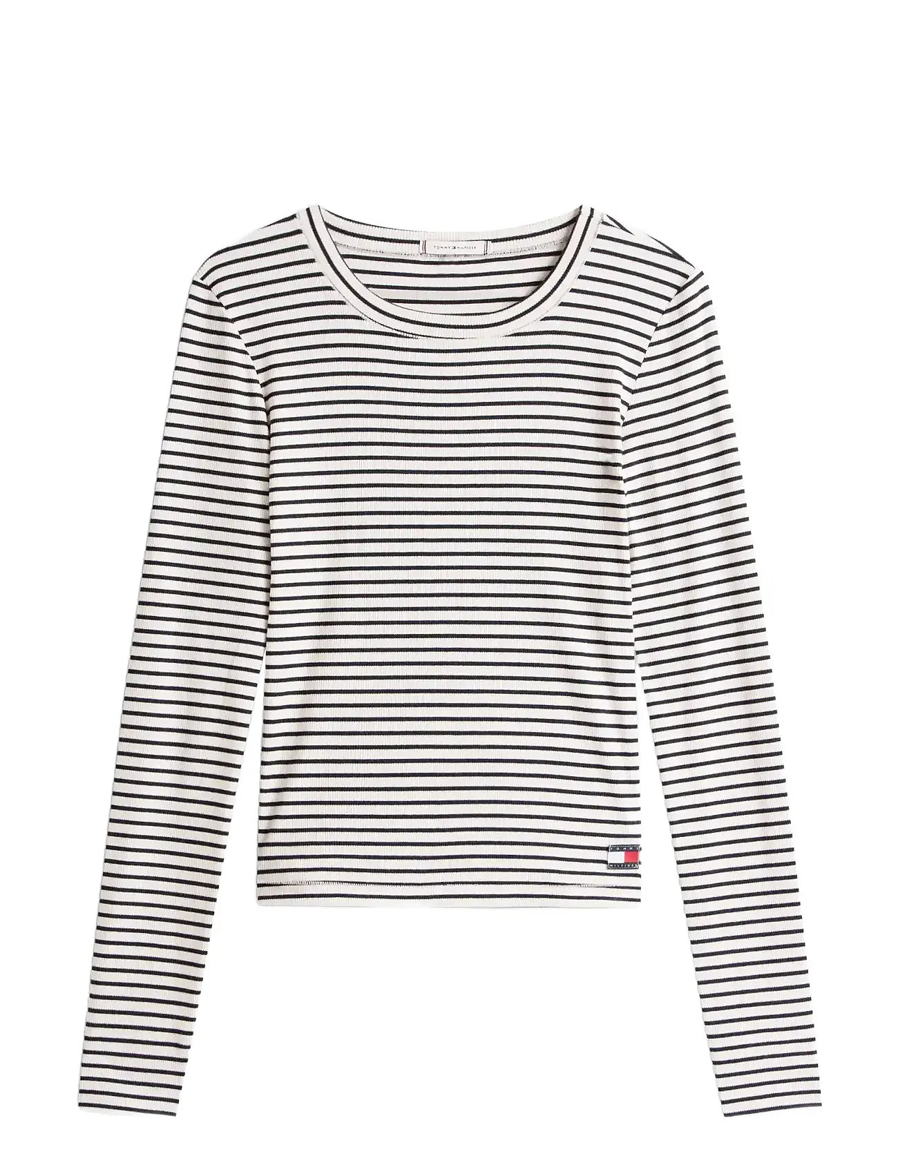 TOMMY HILFIGER Print Ls Rib T-Shirt Patterned - M - Damen