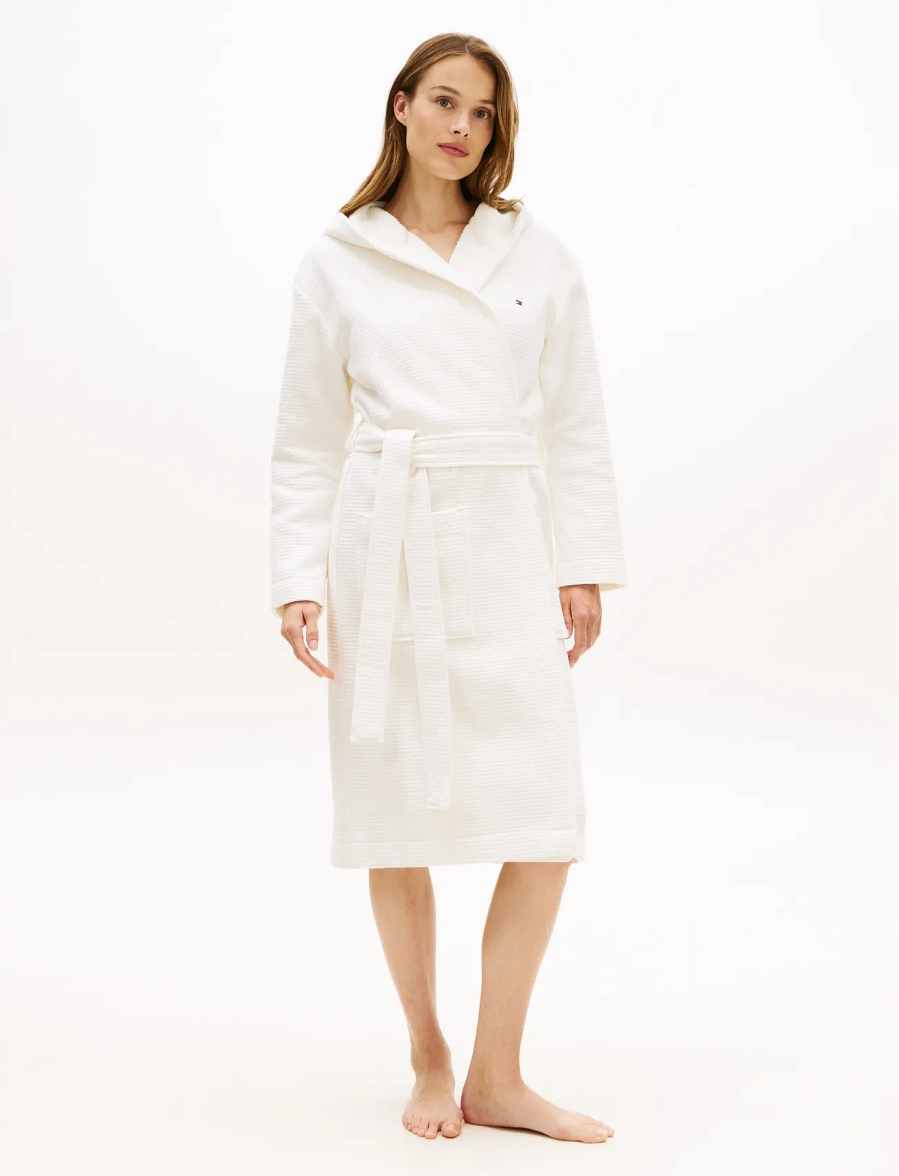 Tommy Hilfiger Waffle Robe, L, White, Nat- Og Loungewear > Morgenkåber, Dame