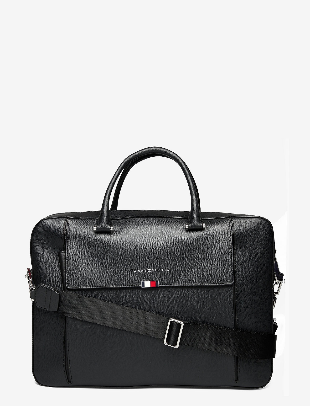 Tommy Hilfiger - BUSINESS LEATHER SLIM COMP BAG - laptop bags - black - 0