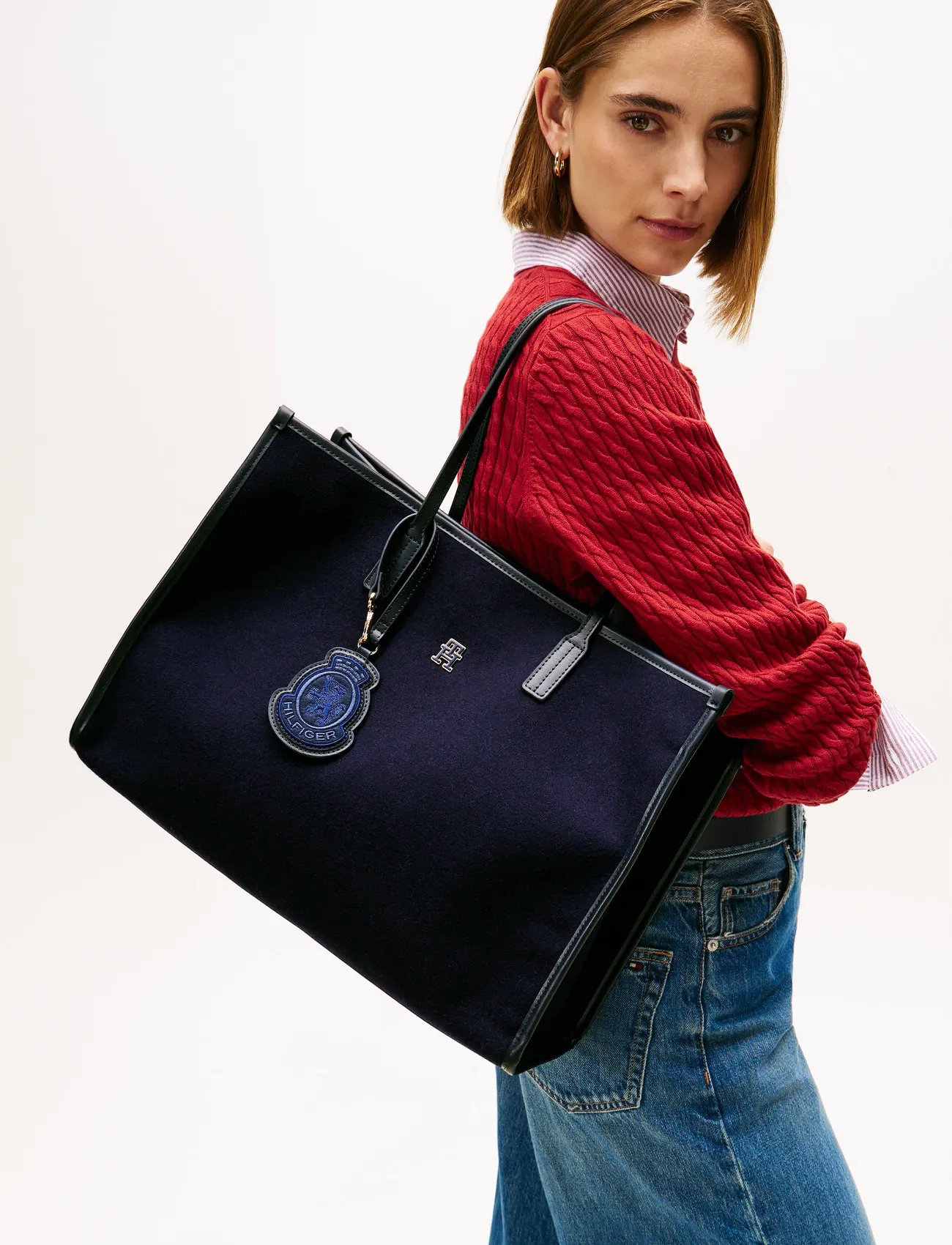 Tommy Hilfiger Th City Large Tote Melton, One Size, Navy, Tasker > Tasker Med Tophåndtag, Dame