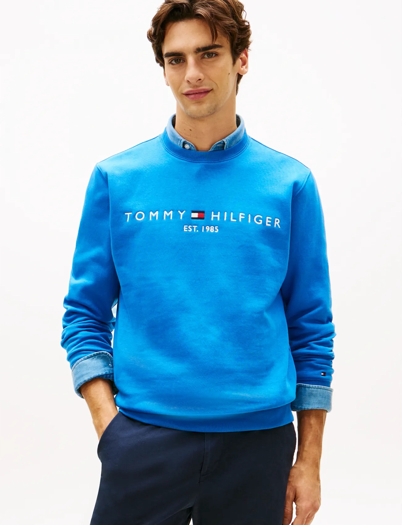 Tommy Hilfiger Tommy Logo Sweatshirt, XS, Blue, Sweatshirts & Hættetrøjer > Sweatshirts, Herre