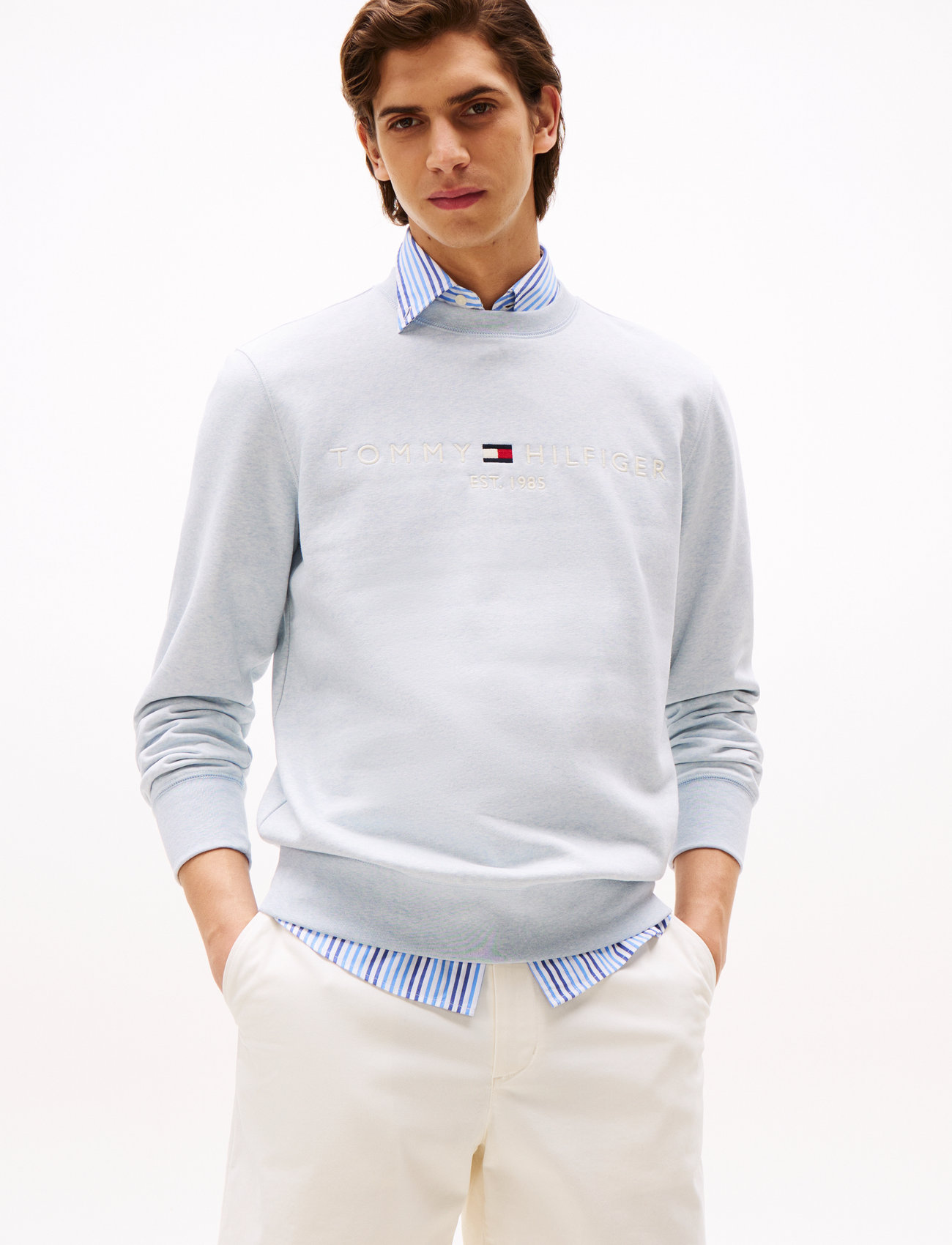 Tommy Hilfiger Tommy Logo Sweatshirt, XL, White, Sweatshirts & Hættetrøjer > Sweatshirts, Herre