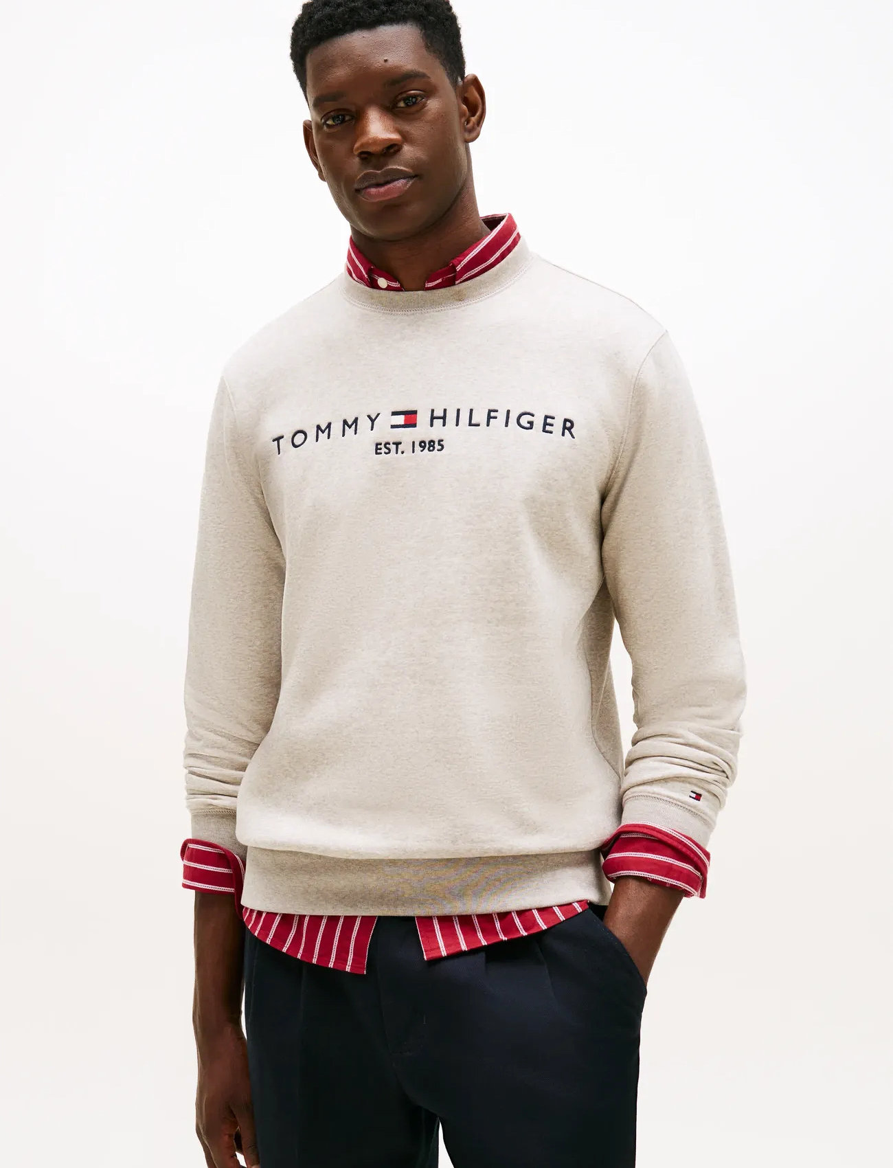 Tommy Hilfiger Tommy Logo Sweatshirt, 3XL, Cream, Sweatshirts & Hættetrøjer > Sweatshirts, Herre