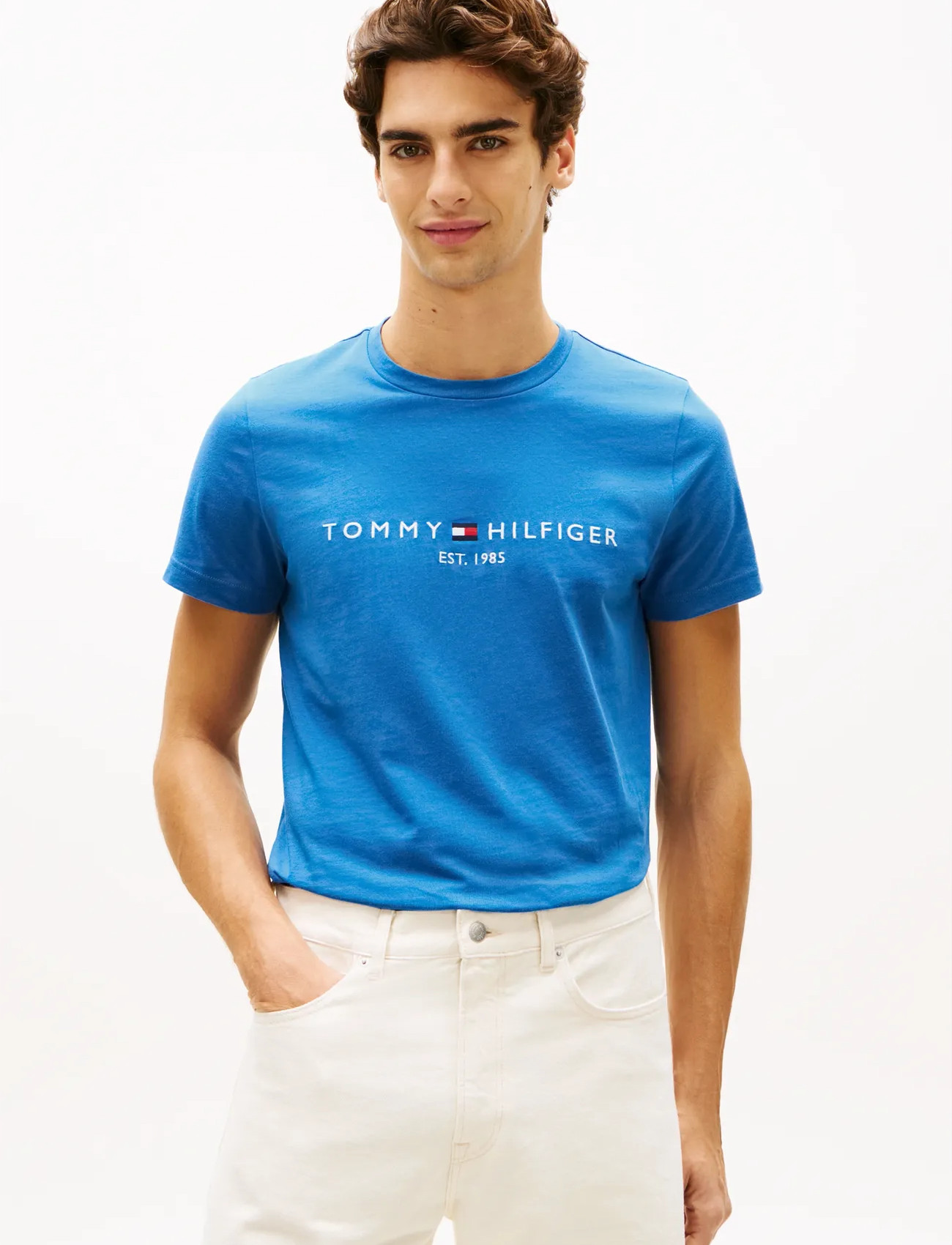 Tommy Hilfiger Tommy Logo Tee, L, Blue, T-Shirts > Kortærmede, Herre