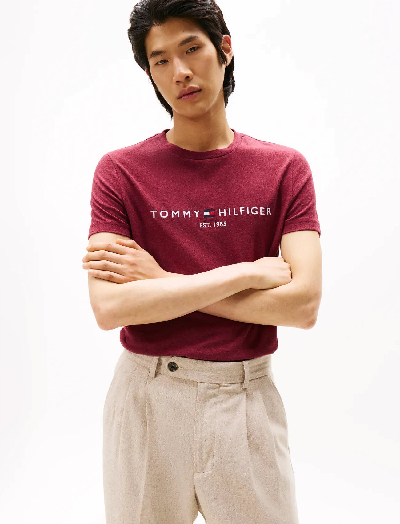 Tommy Hilfiger Tommy Logo Tee, XL, Burgundy, T-Shirts > Kortærmede, Herre