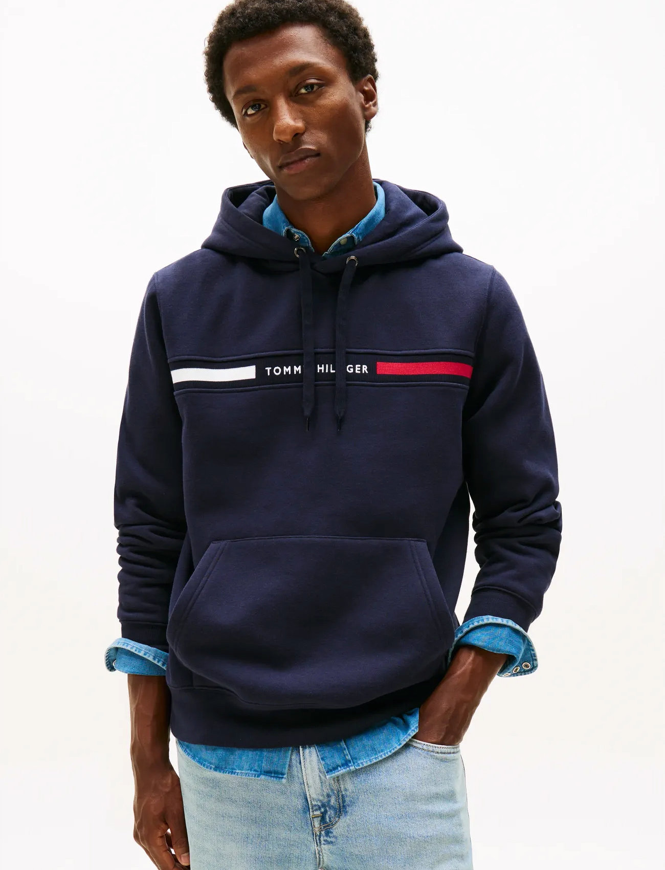Tommy Hilfiger Hilfiger Chest Insert Hoody, M, Navy, Sweatshirts & Hættetrøjer > Hættetrøjer, Herre