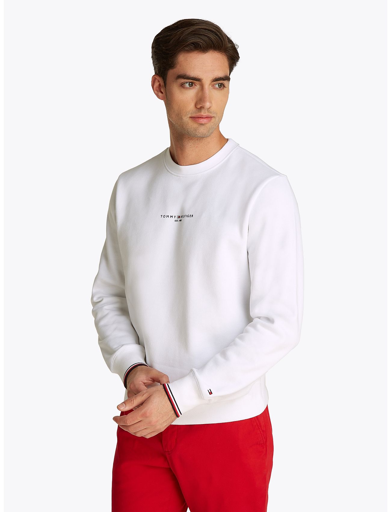 Tommy Hilfiger Small Tommy Logo Crewneck, XS, White, Strik > Runde Halse, Herre