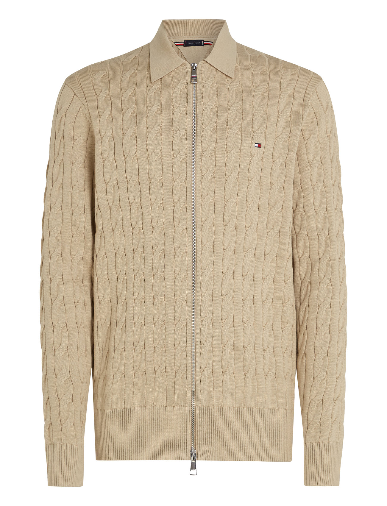 Tommy Hilfiger Classic Cable Polo Zip Through Beige