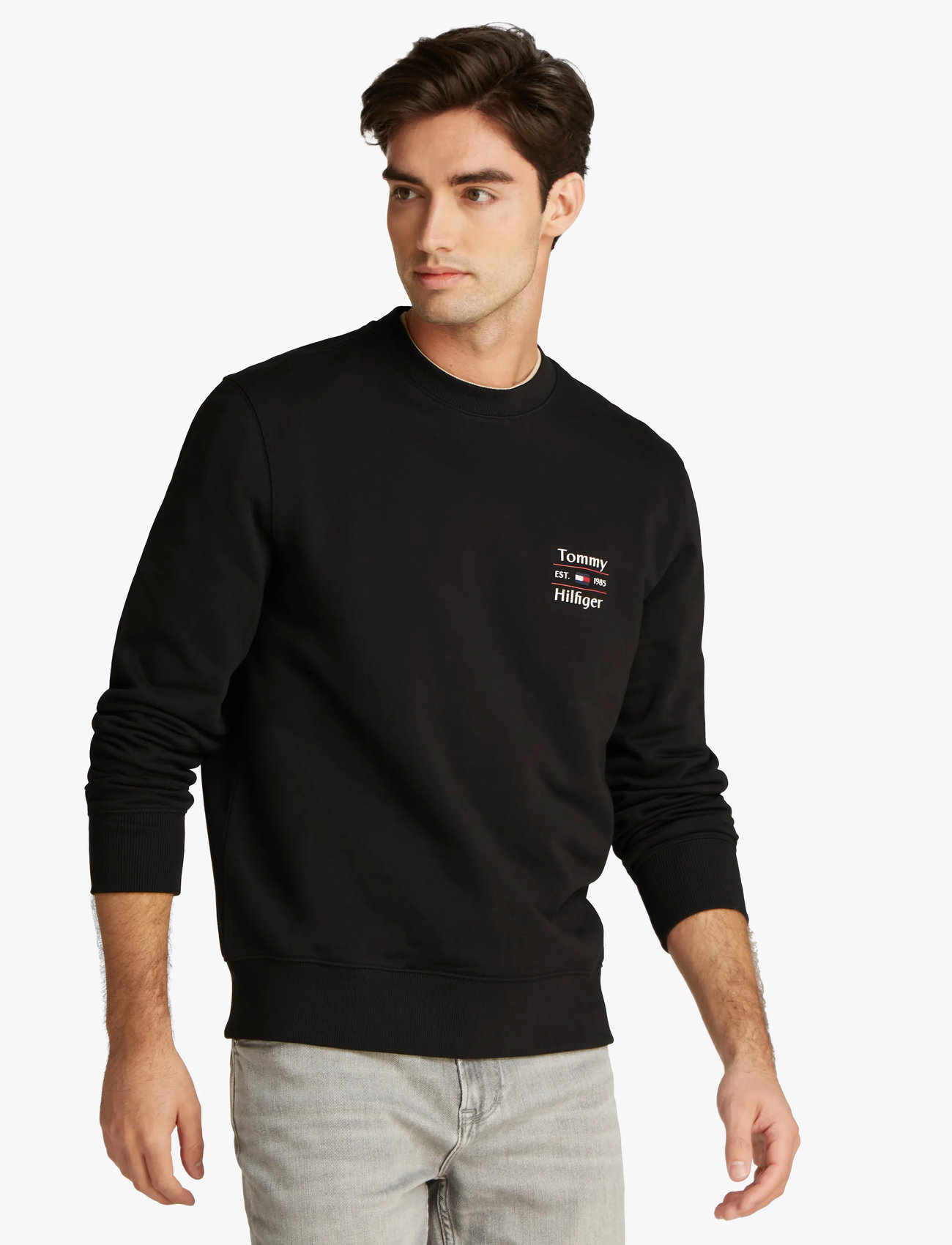 Tommy Hilfiger Hilfiger Stack Sweatshirt, M, Black, Sweatshirts & Hættetrøjer > Sweatshirts, Herre