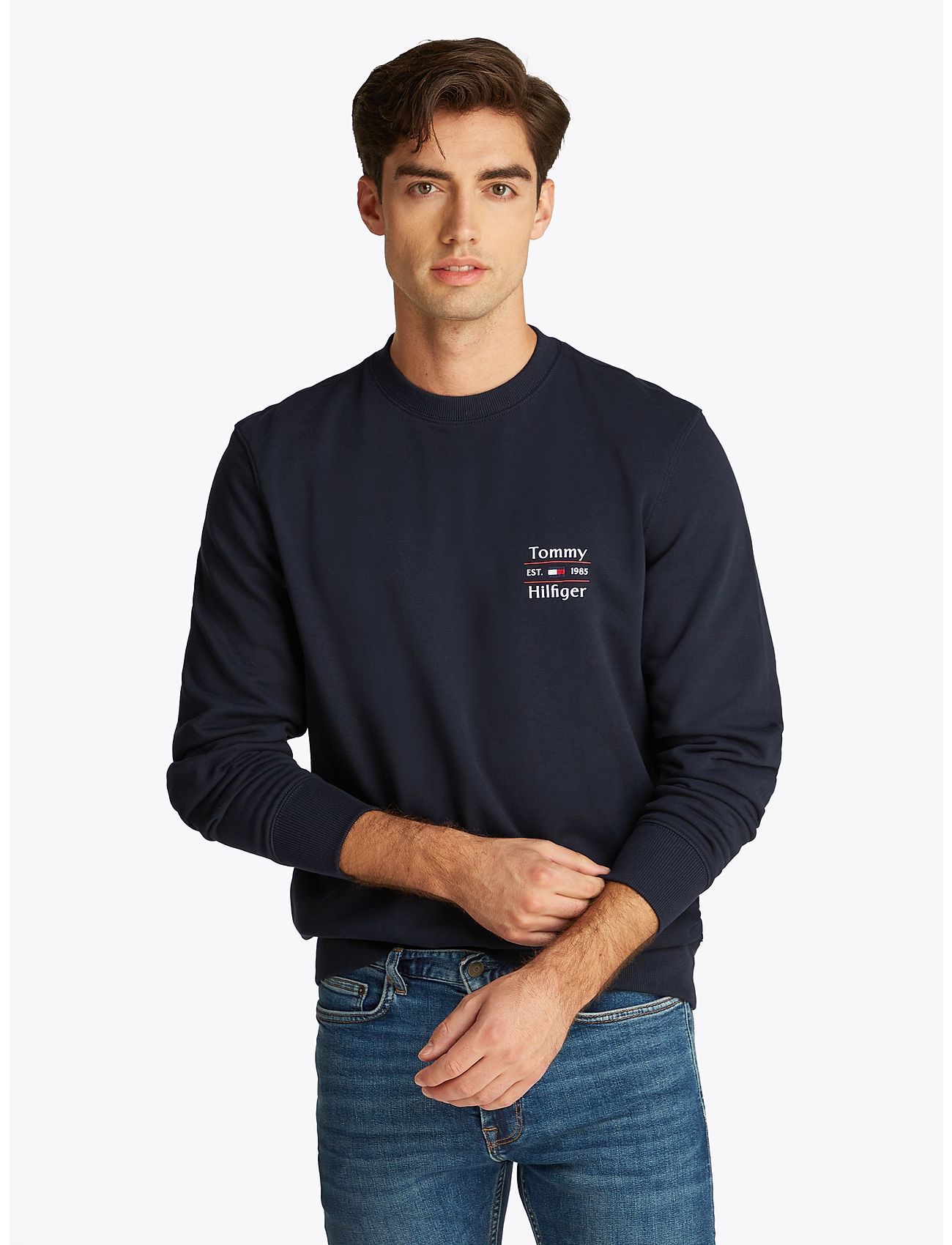 Tommy Hilfiger Hilfiger Stack Sweatshirt, M, Navy, Sweatshirts & Hættetrøjer > Sweatshirts, Herre