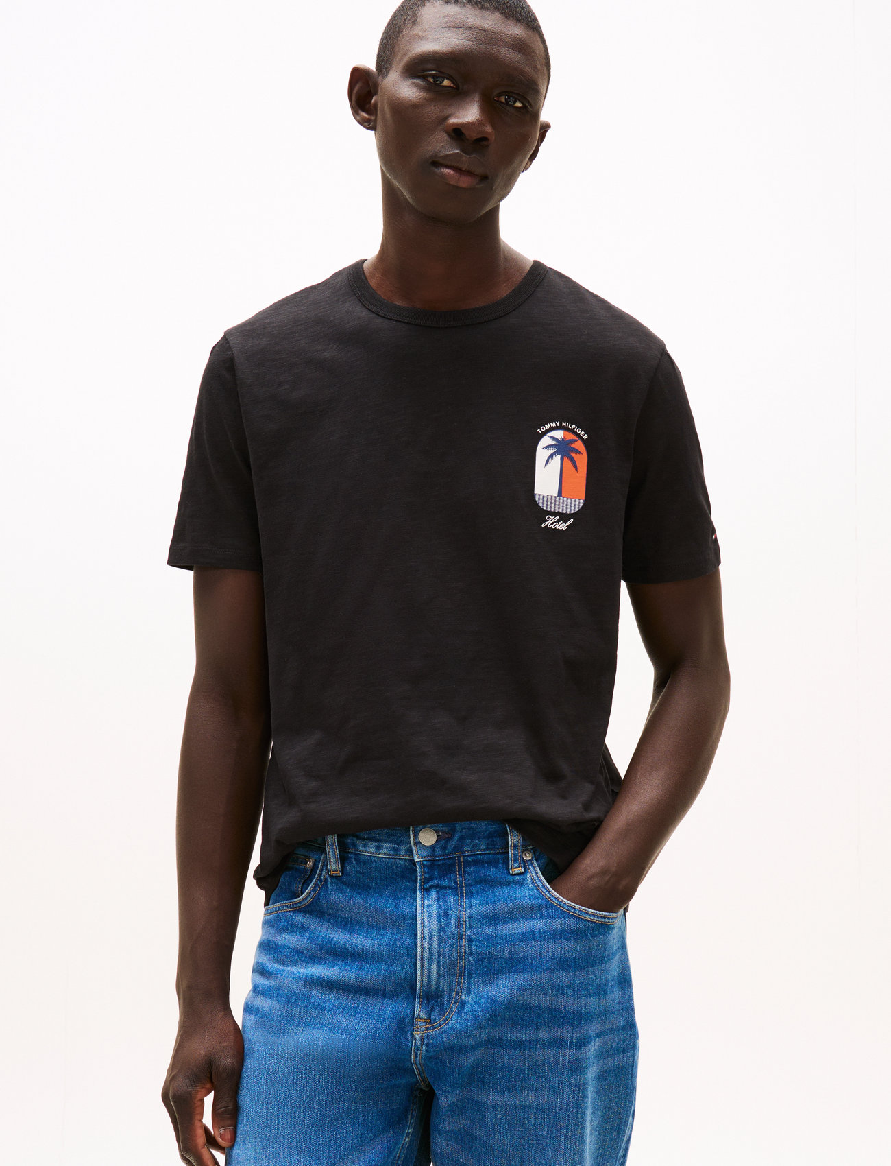 Tommy Hilfiger Palm Tree Label Tee, L, Black, T-Shirts > Kortærmede, Herre