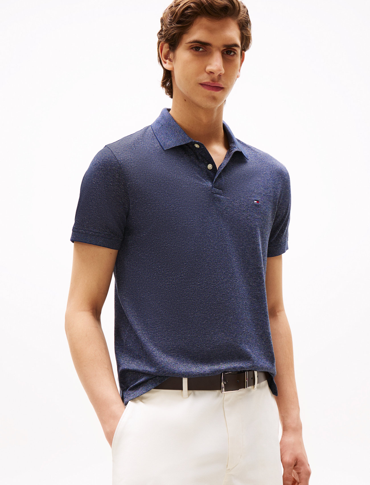 Tommy Hilfiger Mercerised Two Tone Reg Polo, M, Navy, Polos - Short-sleeved, Herre