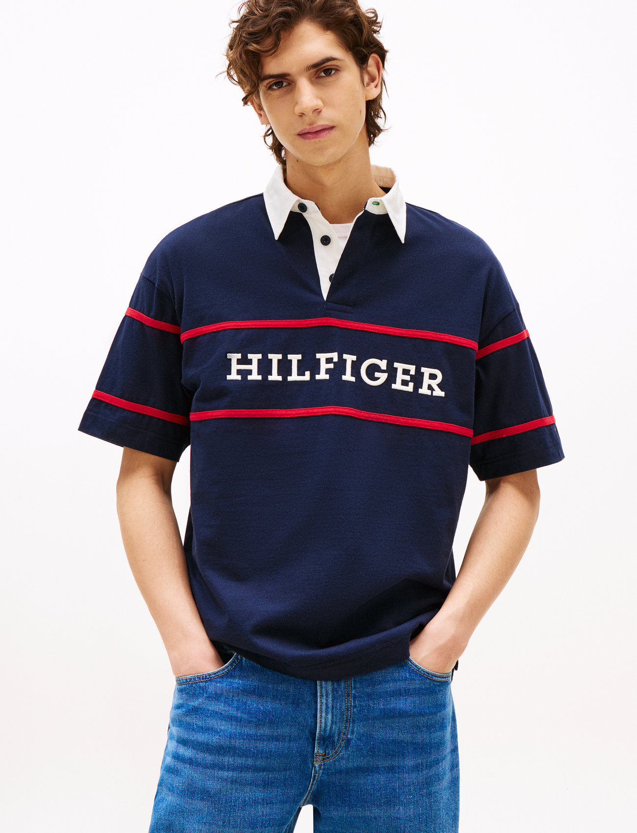 Tommy Hilfiger Americana Colourblock Ss Rugby, M, Navy, Poloer > Kortærmede, Herre