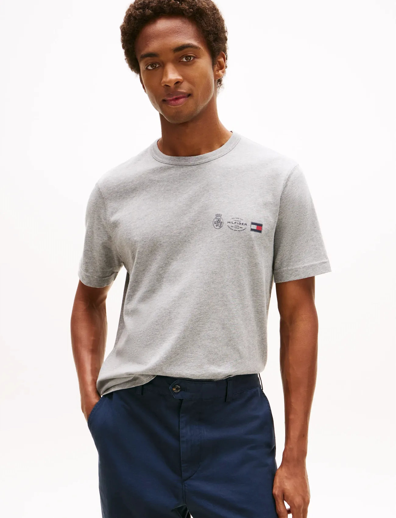 Tommy Hilfiger Small Crest Outline Tee, XL, Grey, T-Shirts > Kortærmede, Herre