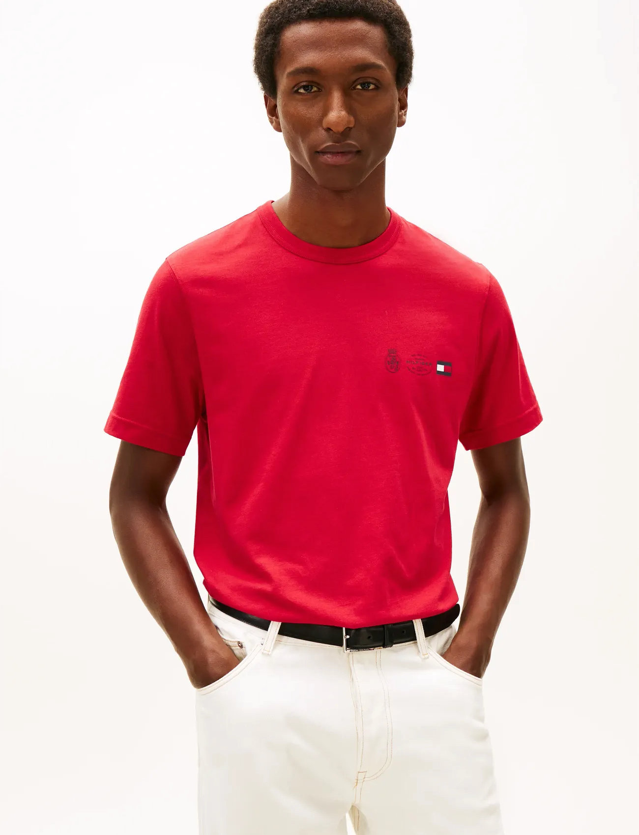 Tommy Hilfiger Small Crest Outline Tee, M, Red, T-Shirts > Kortærmede, Herre