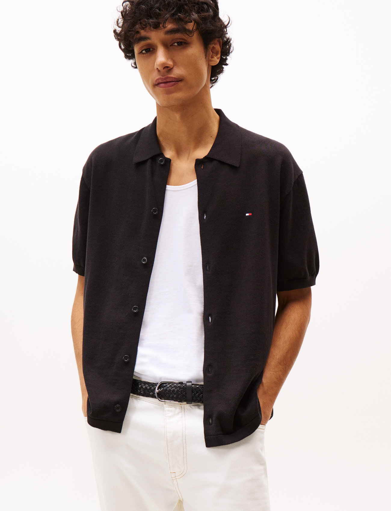 Tommy Hilfiger Essential Cotton Ss Over Shirt, L, Black, Skjorter > Kortærmede Shirts, Herre