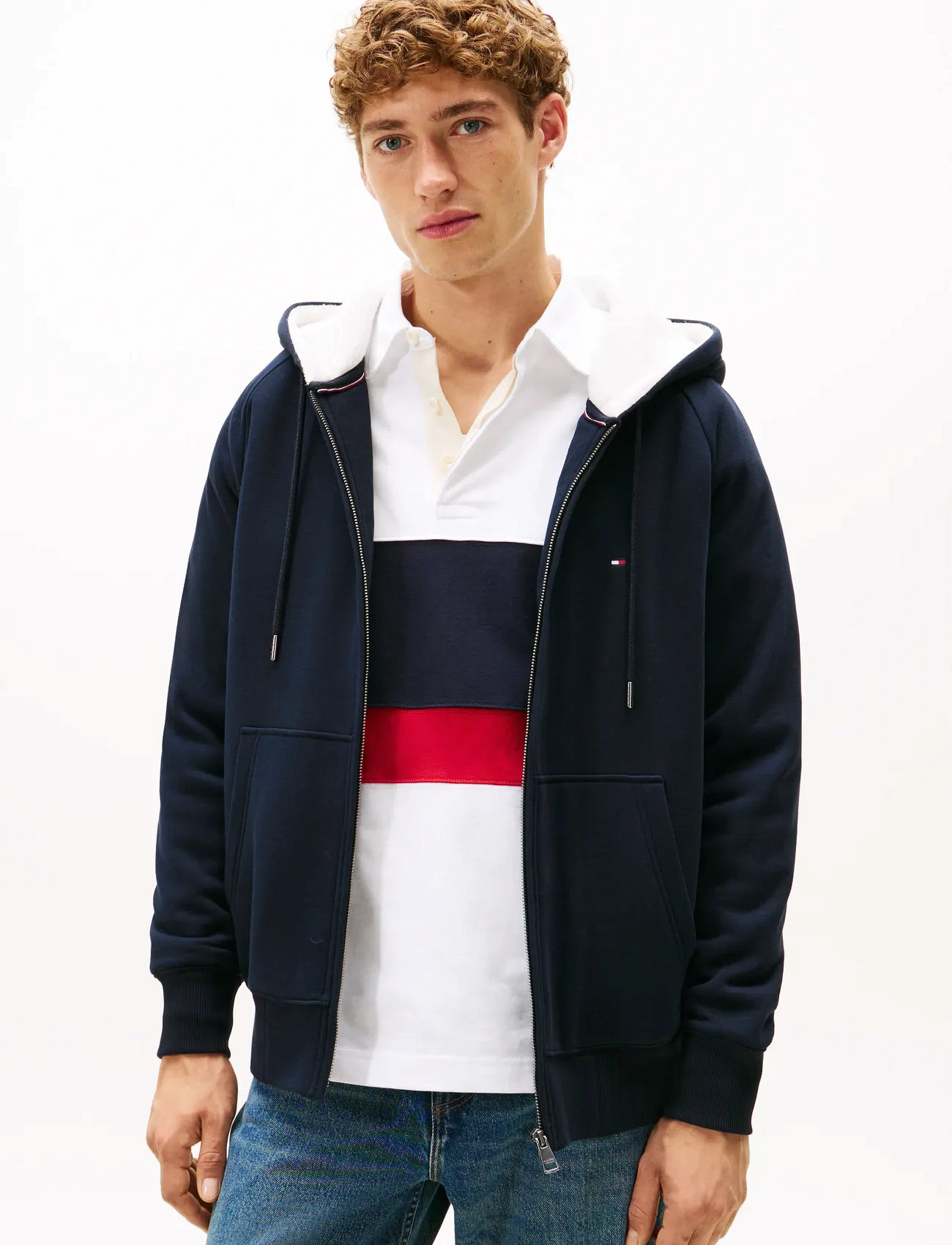 Tommy Hilfiger Teddy Lined Hdd Zip Through, XXL, Navy, Sweatshirts & Hættetrøjer > Hættetrøjer, Herre