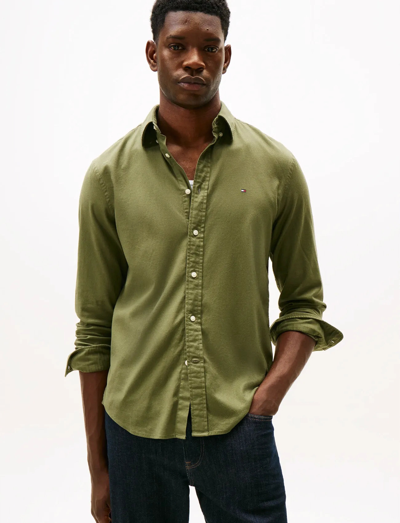 Tommy Hilfiger Flex Flannel Solid Rf Shirt, 3XL, Khaki green, Skjorter > Afslappet Shirts, Herre