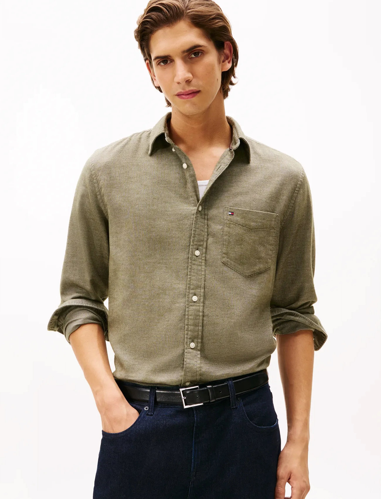 Tommy Hilfiger Flannel Dobby Rf Shirt, S, Green, Skjorter > Afslappet Shirts, Herre