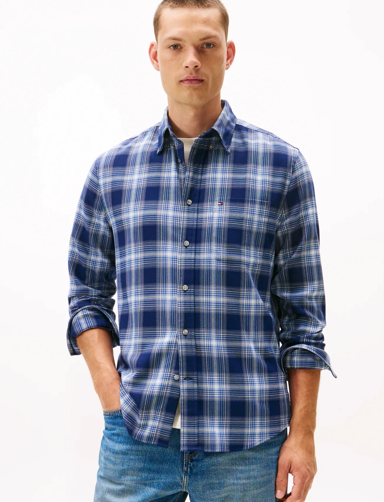 Tommy Hilfiger Soft Touch Blnd Checked Rf Shirt, M, Blue, Shirts > Checkered Shirt, Herre