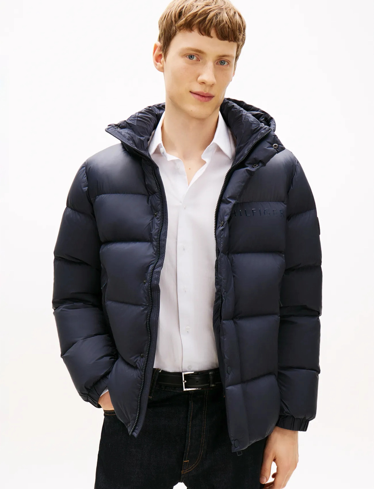 Tommy Hilfiger Mix Down Hooded Puffer, M, Navy, Jakker > Vatterede Jakker, Herre