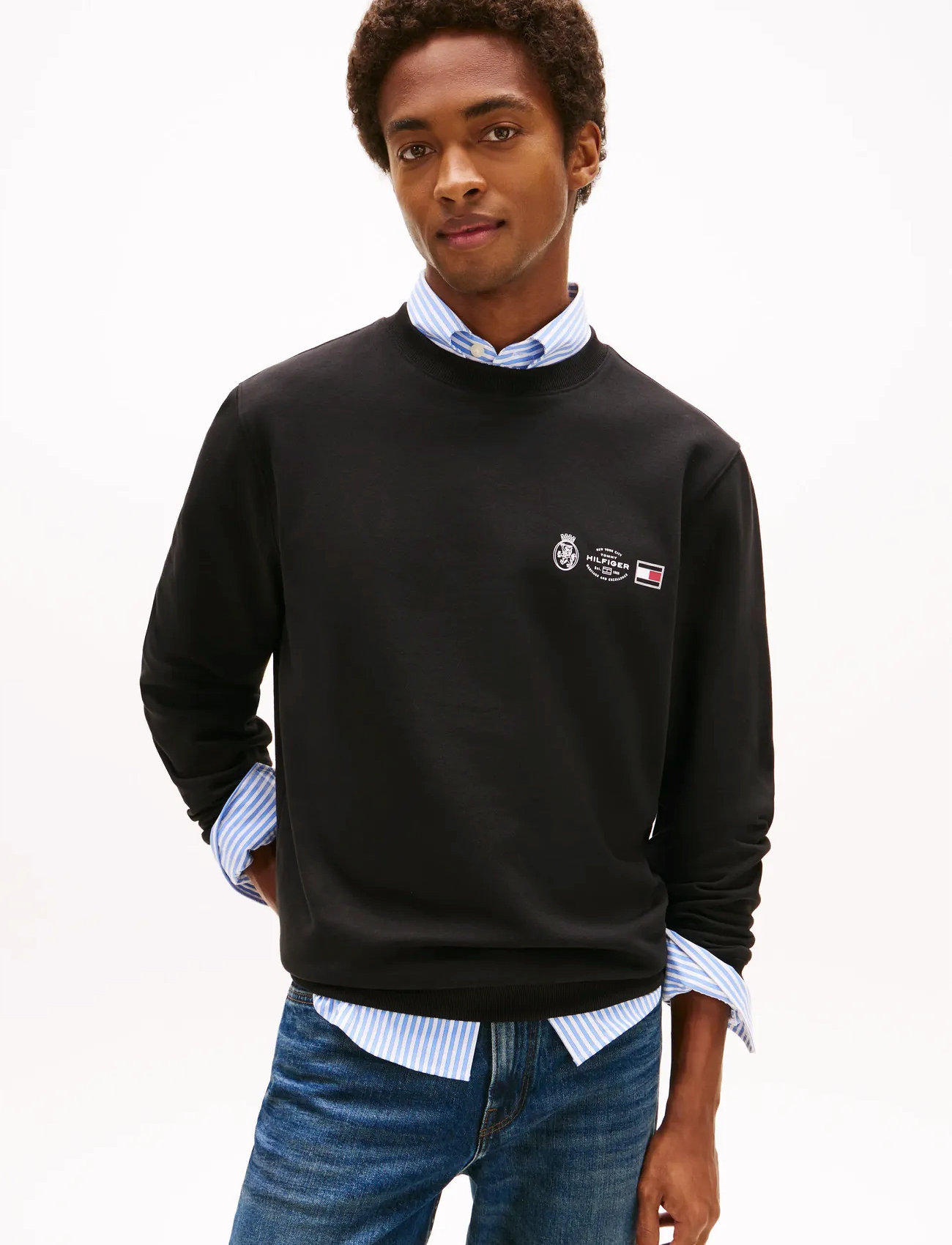 Tommy Hilfiger Small Crest Outline Crew Neck, M, Black, Sweatshirts & Hættetrøjer > Sweatshirts, Herre