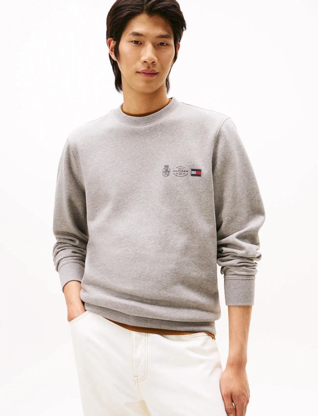 Tommy Hilfiger Small Crest Outline Crew Neck, 3XL, Grey, Sweatshirts & Hættetrøjer > Sweatshirts, Herre