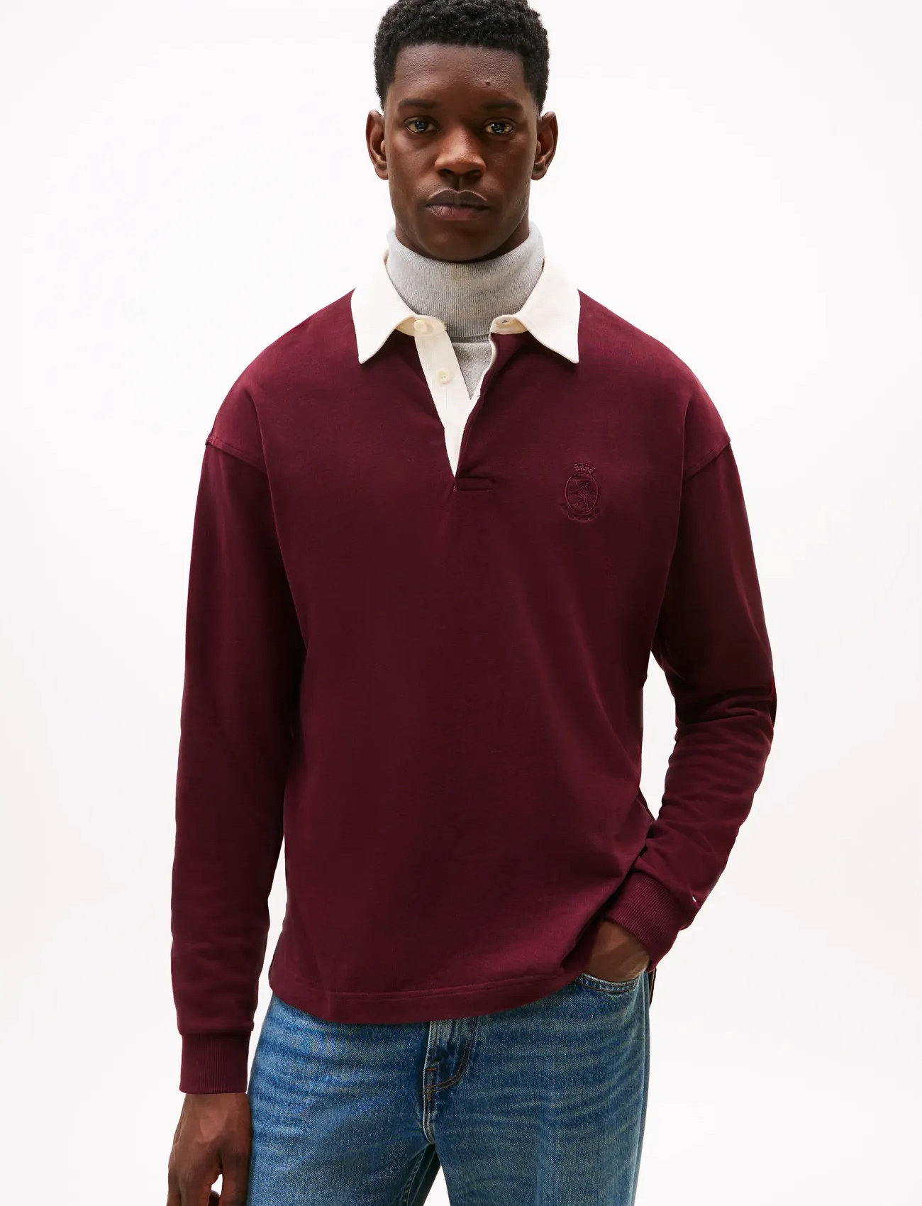 Tommy Hilfiger Peached Crest Solid Rugby, M, Burgundy, Poloer > Langærmede, Herre