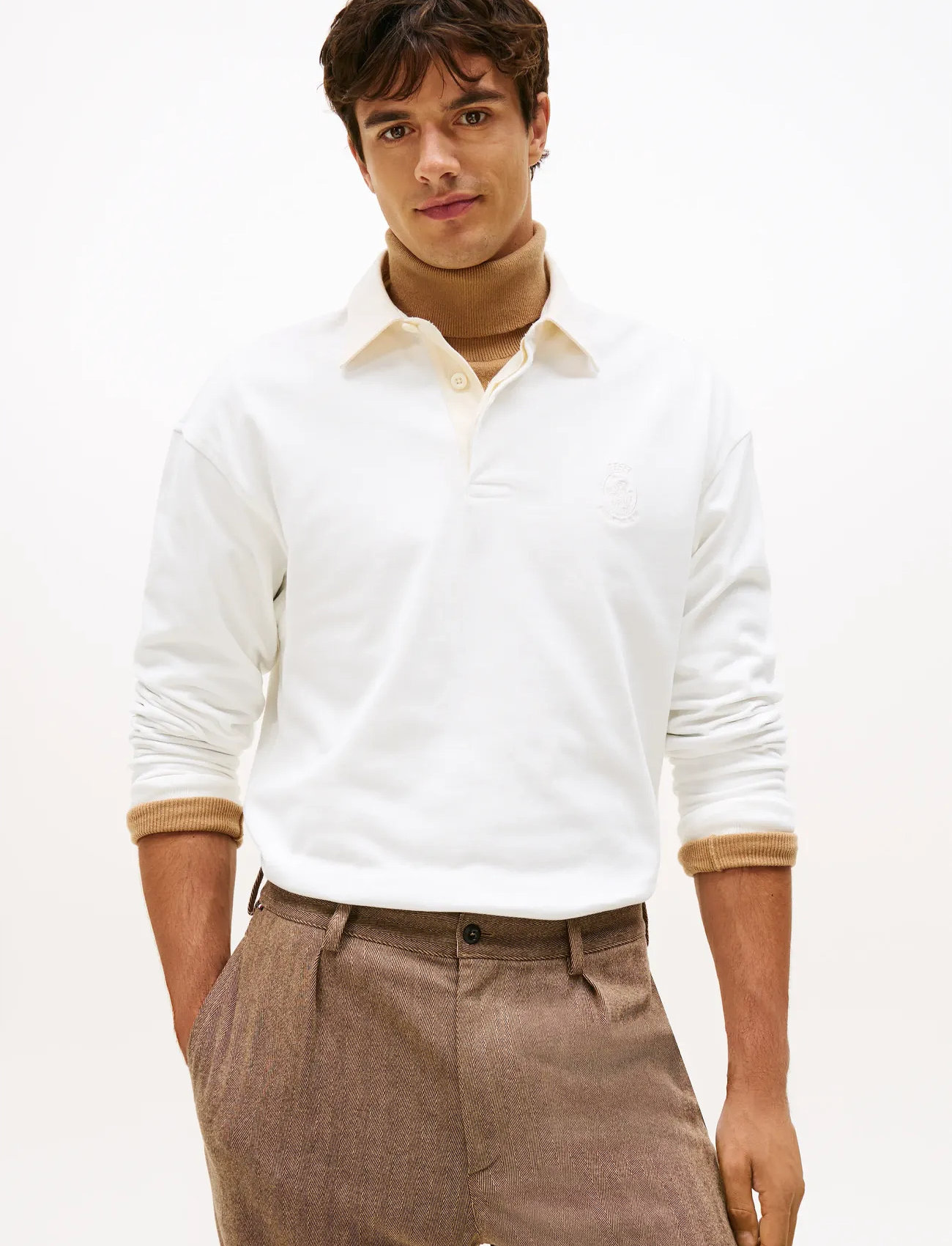 Tommy Hilfiger Peached Crest Solid Rugby, 3XL, Cream, Poloer > Langærmede, Herre