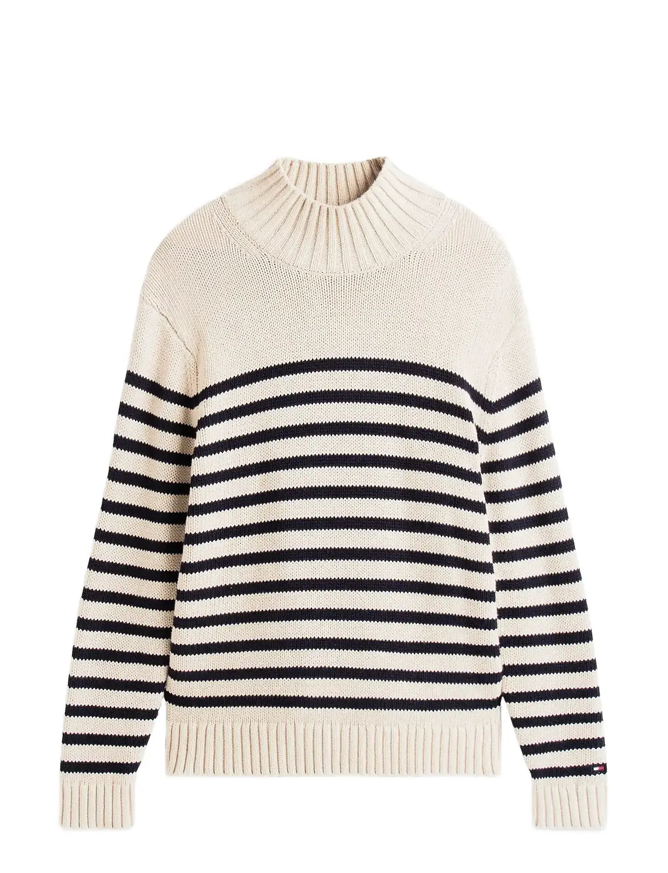 TOMMY HILFIGER Breton Baumwolle Stripe Mock Neck Cream - L - Herren