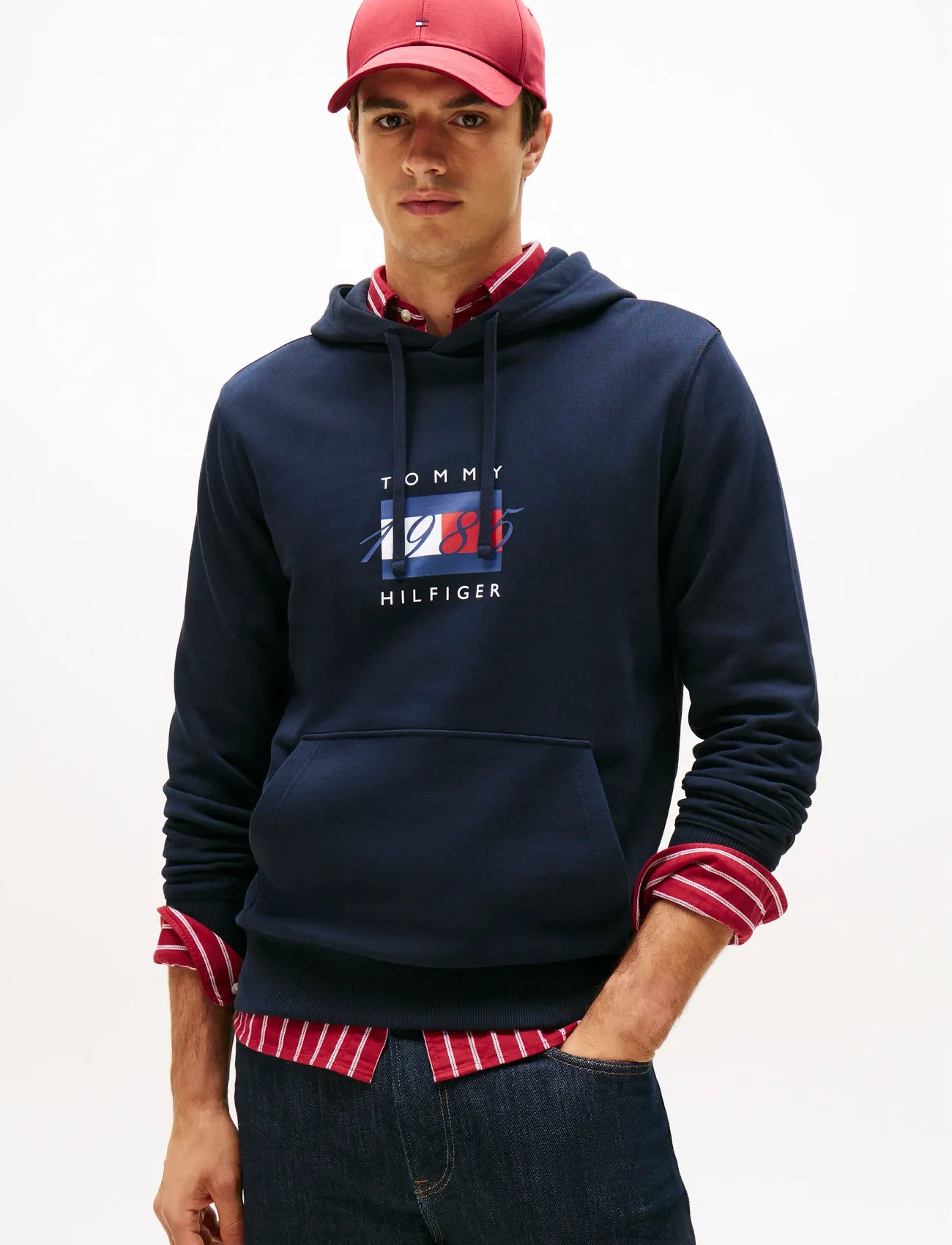 Tommy Hilfiger Linear Flag Graphic Hoodie, S, Navy, Sweatshirts & Hættetrøjer > Hættetrøjer, Herre