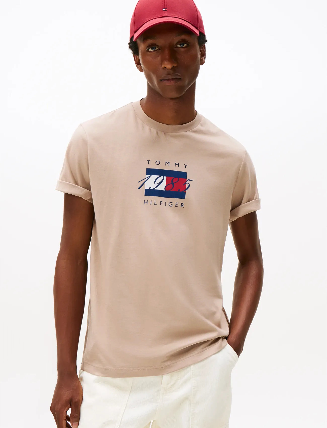 Tommy Hilfiger Linear Flag Graphic Tee, S, Beige, T-Shirts > Kortærmede, Herre