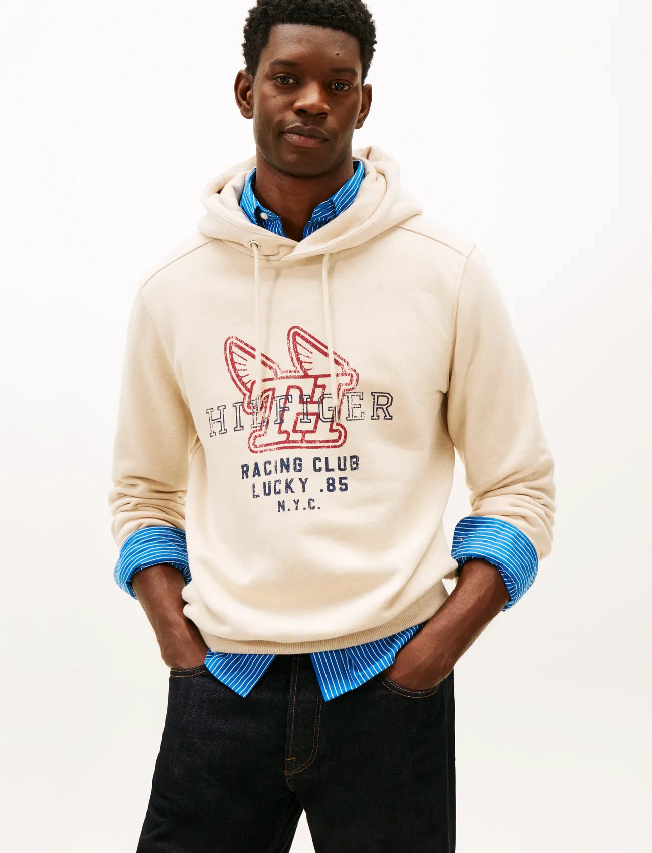 Tommy Hilfiger Modern Ath Graphic Hoody, S, Cream, Sweatshirts & Hættetrøjer > Hættetrøjer, Herre