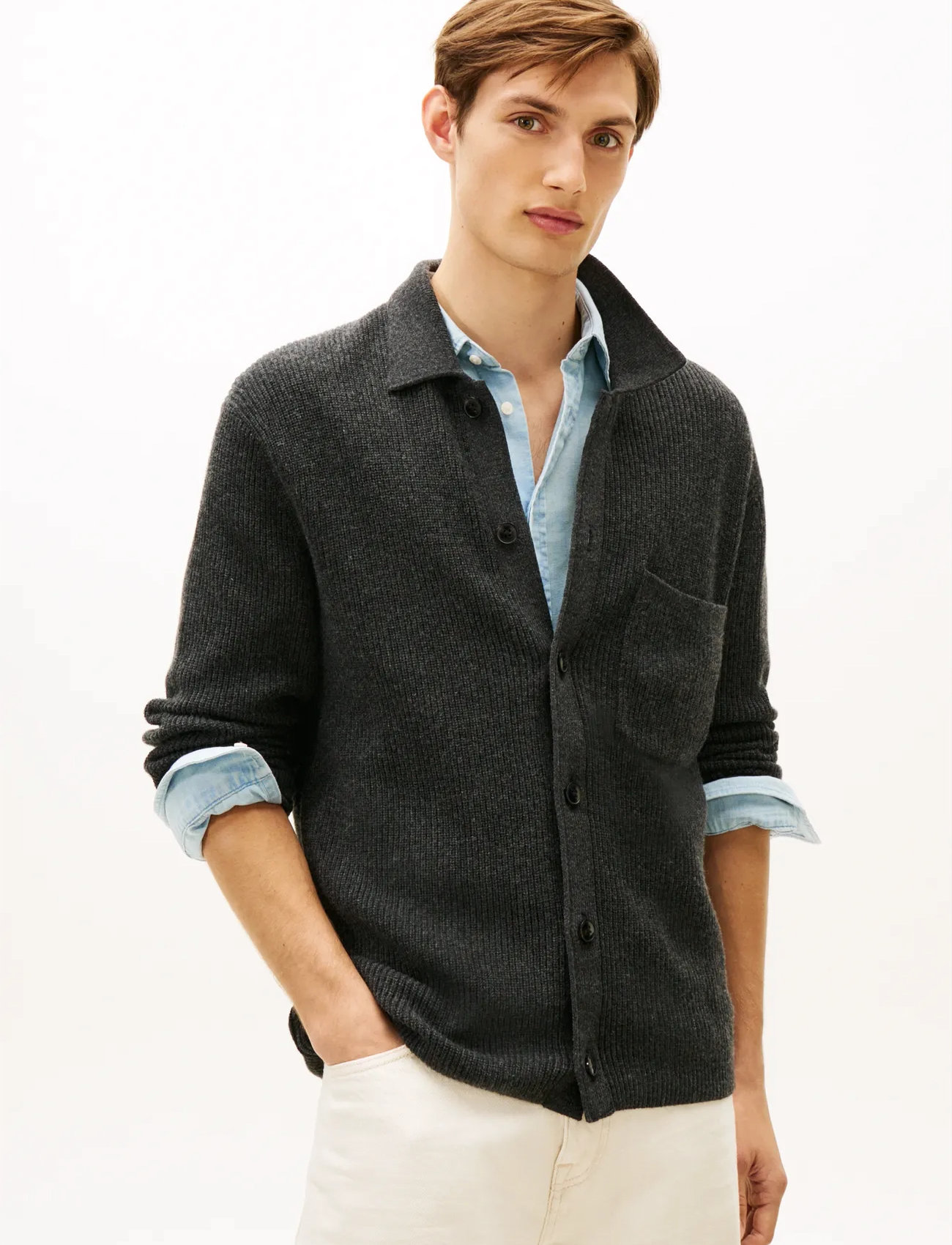 Tommy Hilfiger Fisherman Rib Coach Jacket, L, Grey, Strik > Cardigans, Herre