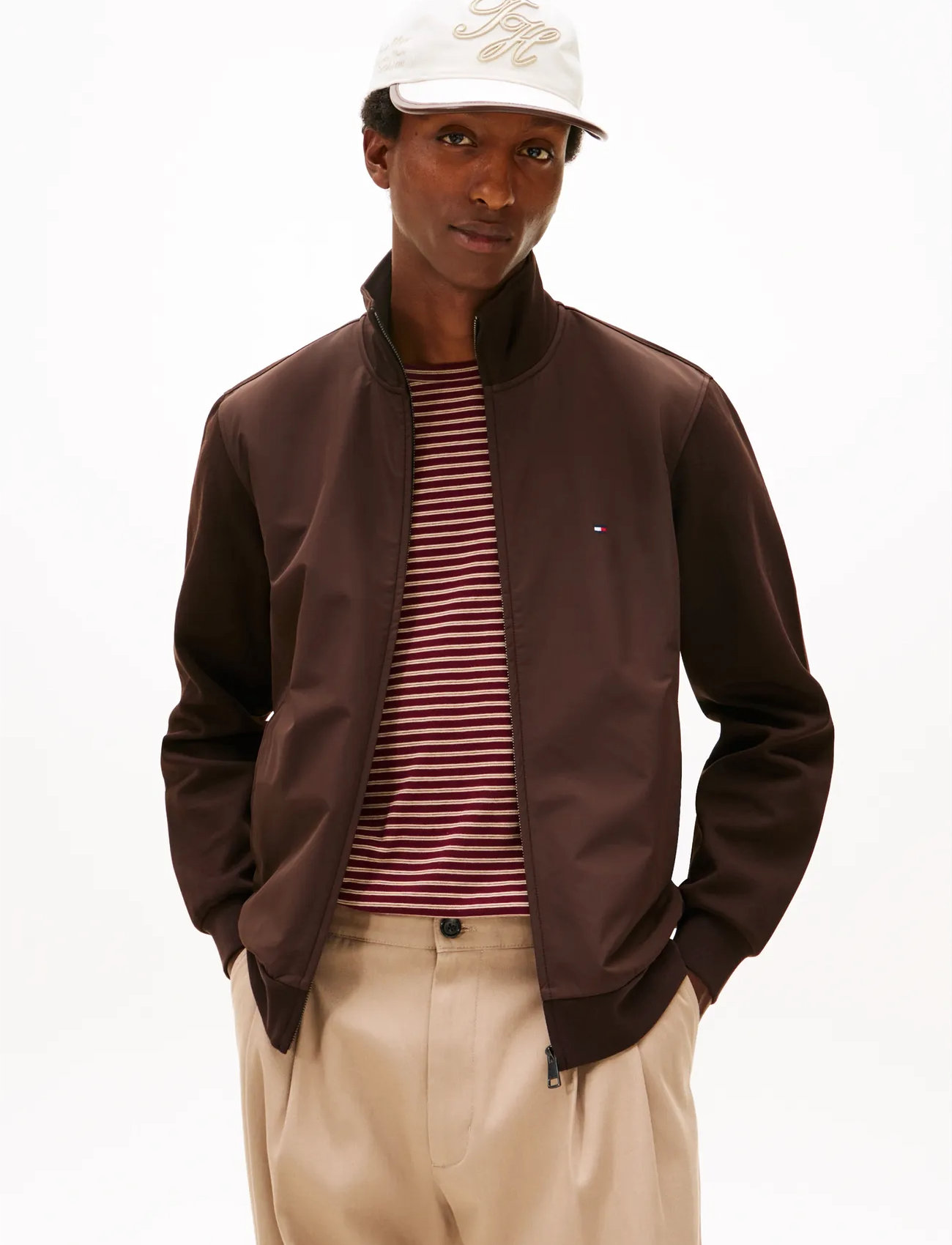 Tommy Hilfiger Essential Intechno Mix Zip Thru, L, Brown, Sweatshirts & Hættetrøjer > Sweatshirts, Herre