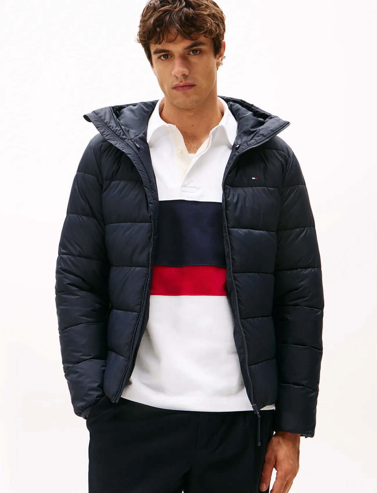 Tommy Hilfiger Mid Weight Hooded Jacket, XL, Navy, Jakker > Vatterede Jakker, Herre