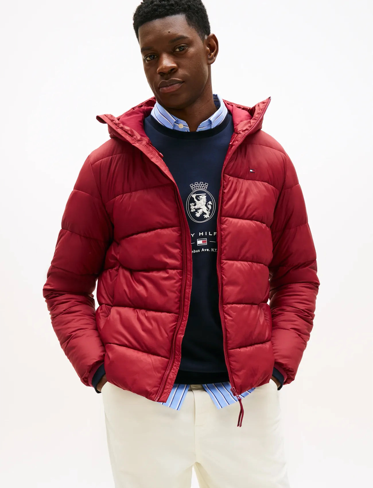 Tommy Hilfiger Mid Weight Hooded Jacket, XL, Red, Jakker > Vatterede Jakker, Herre