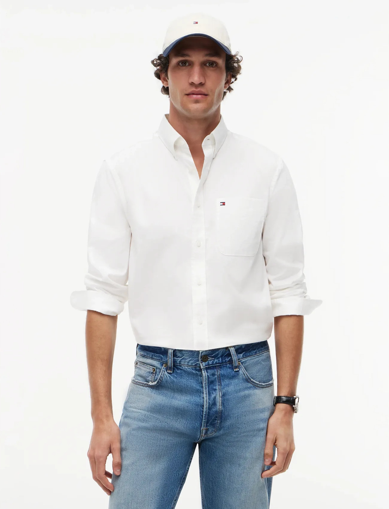 Tommy Hilfiger Light Oxford Solid Sf Shirt, L, White, Shirts > Oxford Shirt, Herre