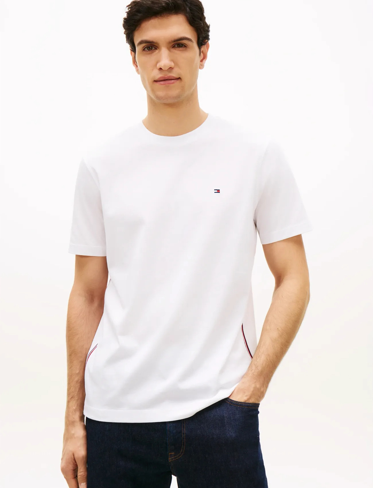 Tommy Hilfiger Global Stripe Tee, L, White, T-Shirts > Kortærmede, Herre