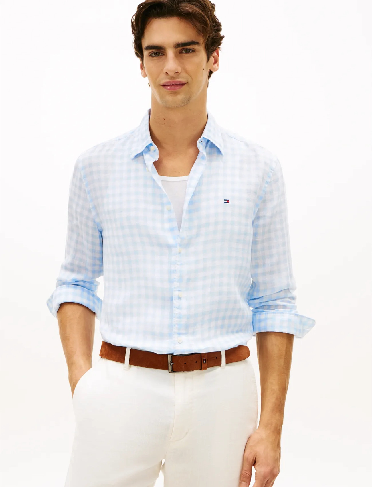 Tommy Hilfiger Linen Essential Gingham Rf Shirt, XXL, Blue, Skjorter > Afslappet Shirts, Herre