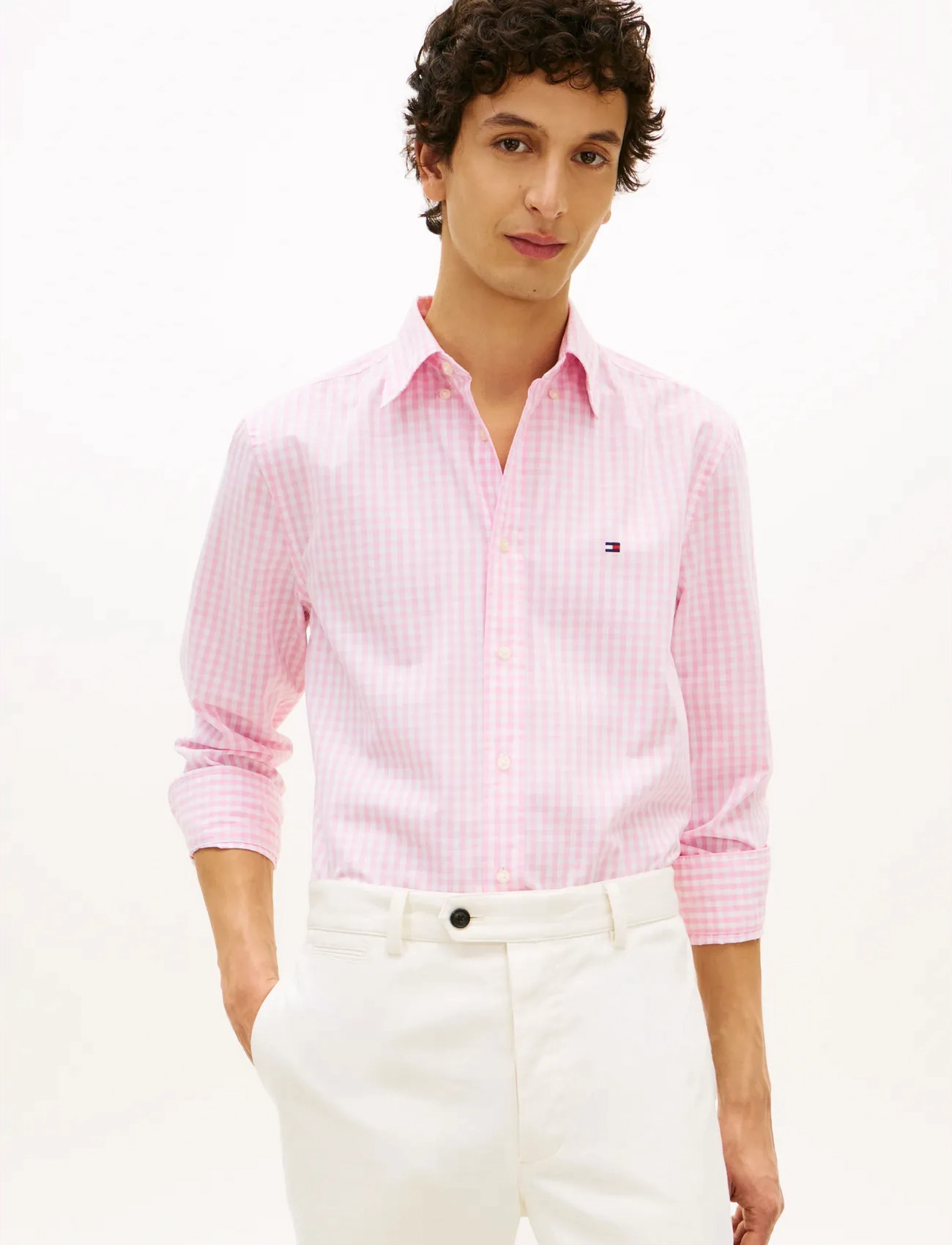 Tommy Hilfiger Flex Poplin Gingham Rf Shirt, XL, Pink, Skjorter > Afslappet Shirts, Herre