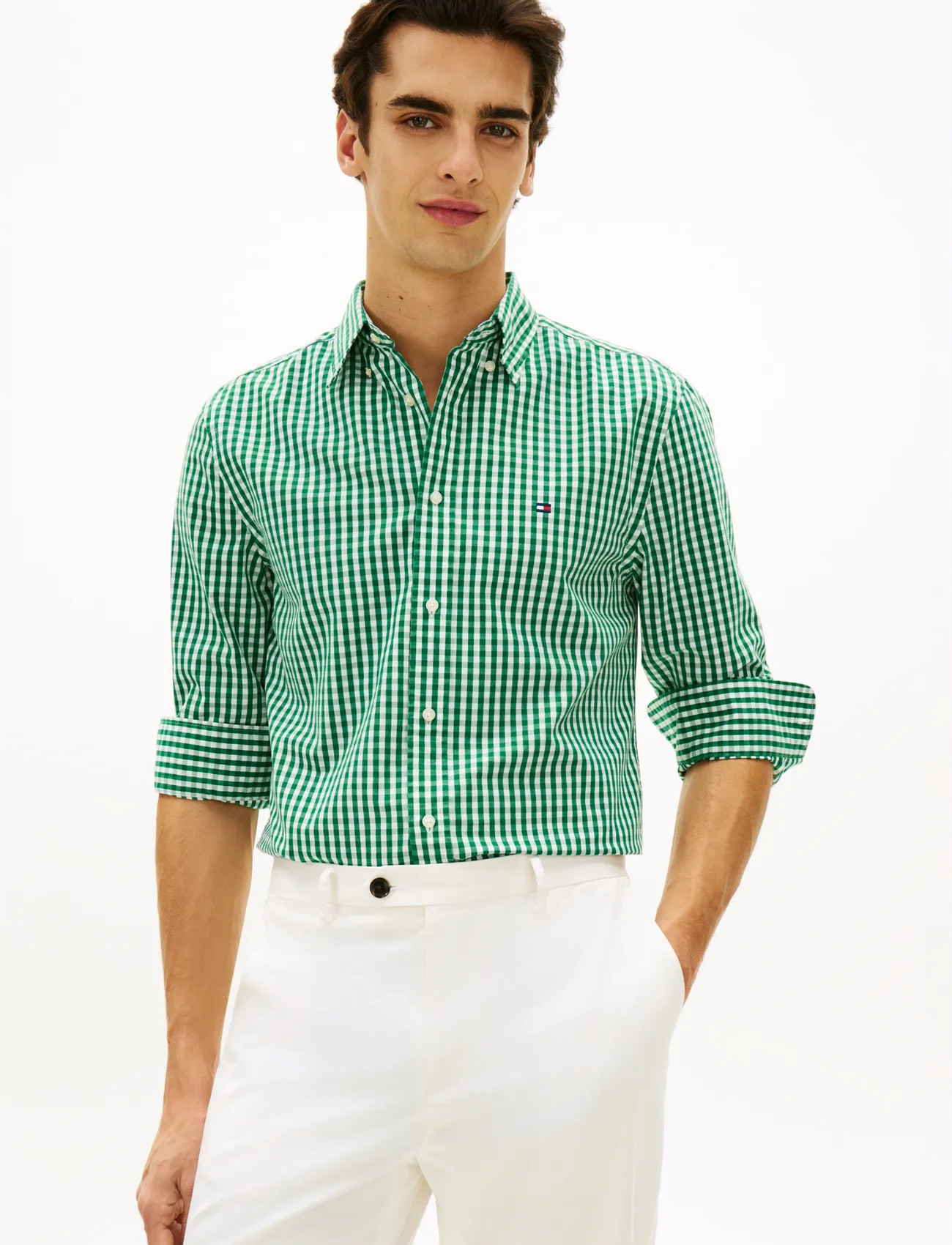 Tommy Hilfiger Flex Poplin Gingham Rf Shirt, S, Green, Skjorter > Afslappet Shirts, Herre