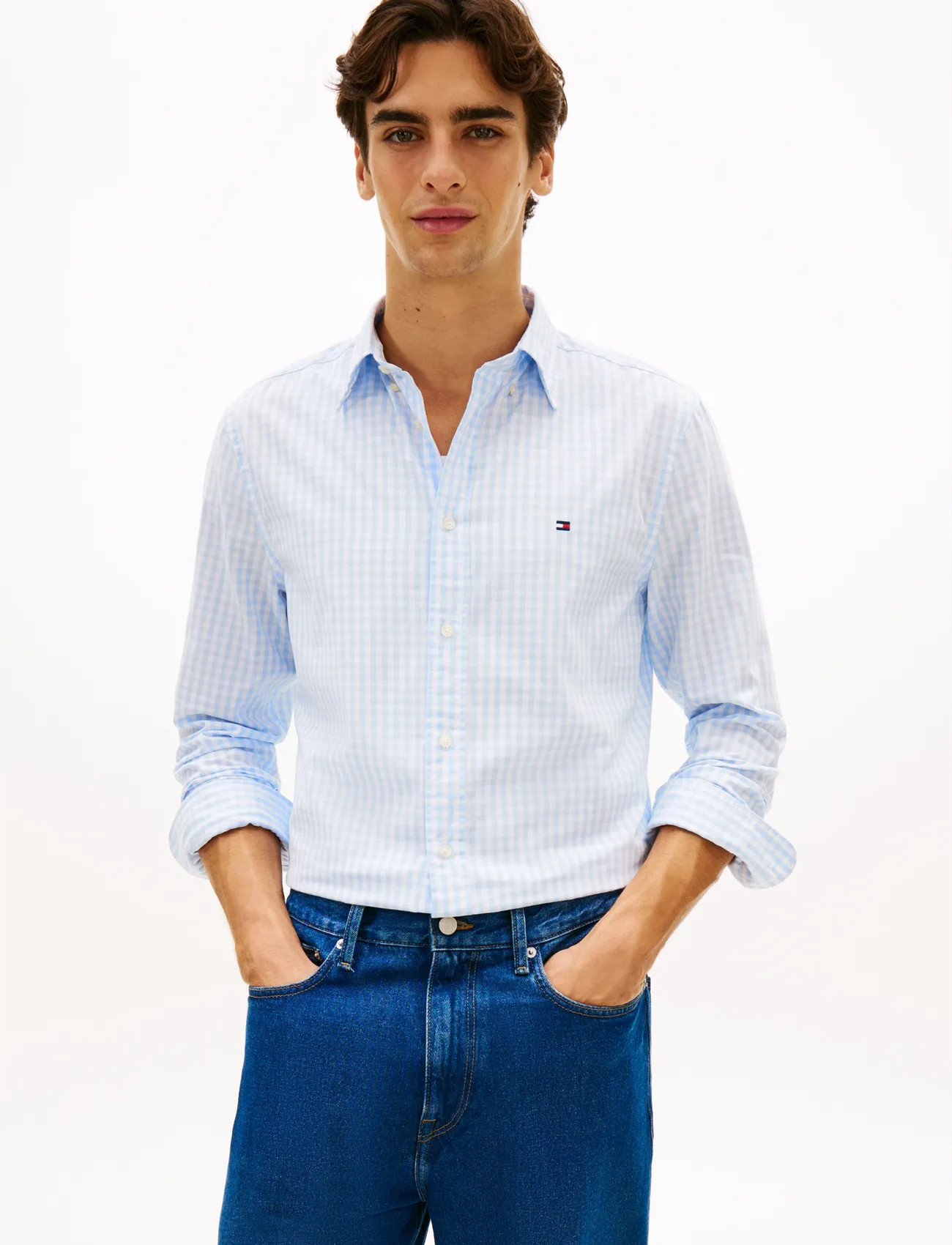 Tommy Hilfiger Flex Poplin Gingham Rf Shirt, XL, Blue, Skjorter > Afslappet Shirts, Herre